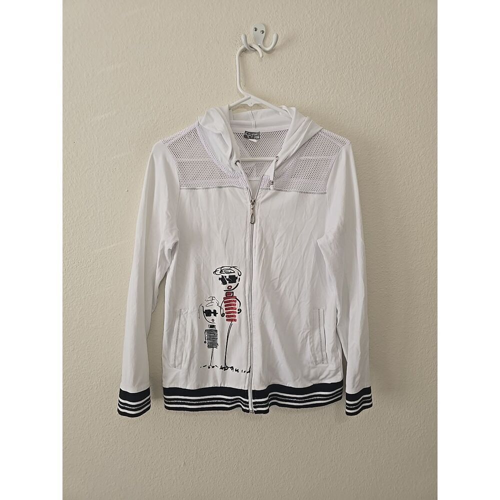 Simply Art by Dolcezza Women Hoodie Etagere&Miss Eze net shoulder front Zip SZ S